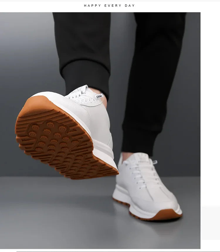 Designer New Men Genuine Leather Casual Sport Shoes Street Fashion Comfortable Cow Leather Lace-up Sneakers - Sun Studio