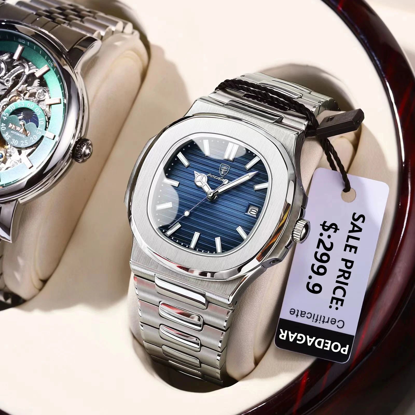 POEDAGAR Square Luxury Men Wristwatch Waterproof Luminous Date Stainless Steel Male Clock Business Sports Quartz Watches For Men - Sun Studio