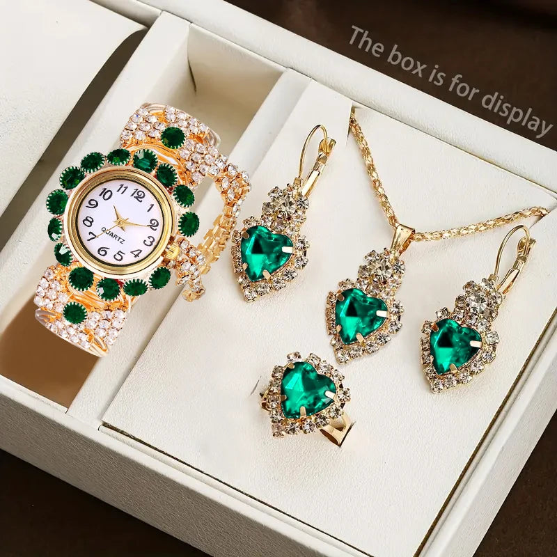 5PCS Luxury Rhinestone Women Watches Jewelry Set Fashion Adjustable Bangle Ladies Quartz Wristwatch Reloj Mujer（Without Box） - Sun Studio
