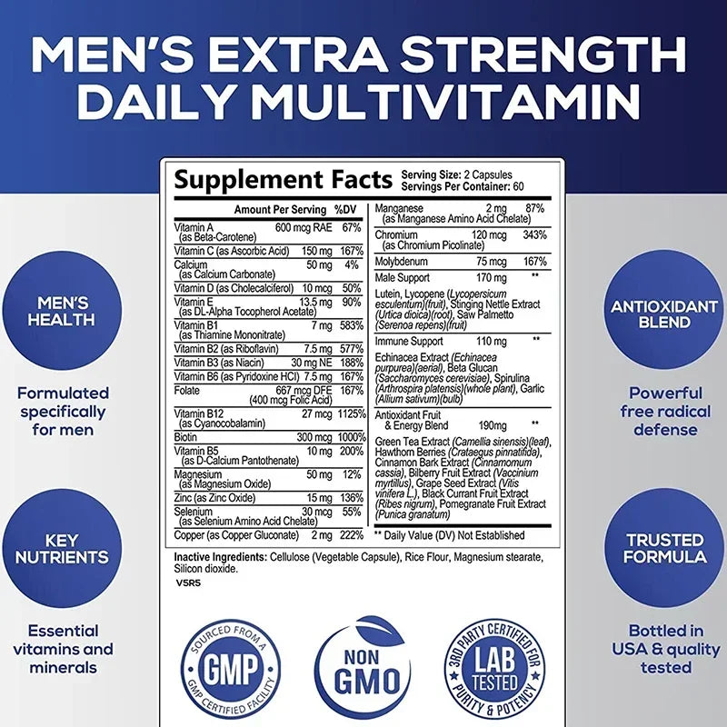 Men's Multivitamin Supplement - Supports Immune Health, Boosts Energy Production, and Improves Vitality and Endurance - Sun Studio