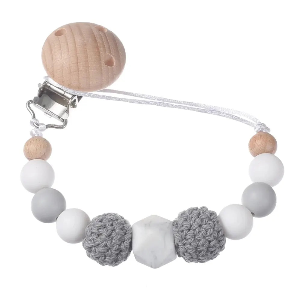 Wooden Felt Ball Baby Pacifier Chain Beech Soother Nipple Clips For Silicone Beaded Dummy Holder Chain Care Chew Toy Shower Gift - Sun Studio