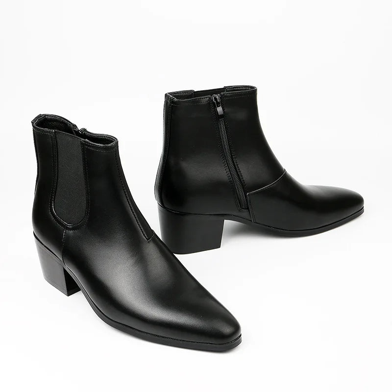 British style leather shoes Chelsea boots men's height increasing boots high-heeled men's shoes fashion short boots tide shoes - Sun Studio