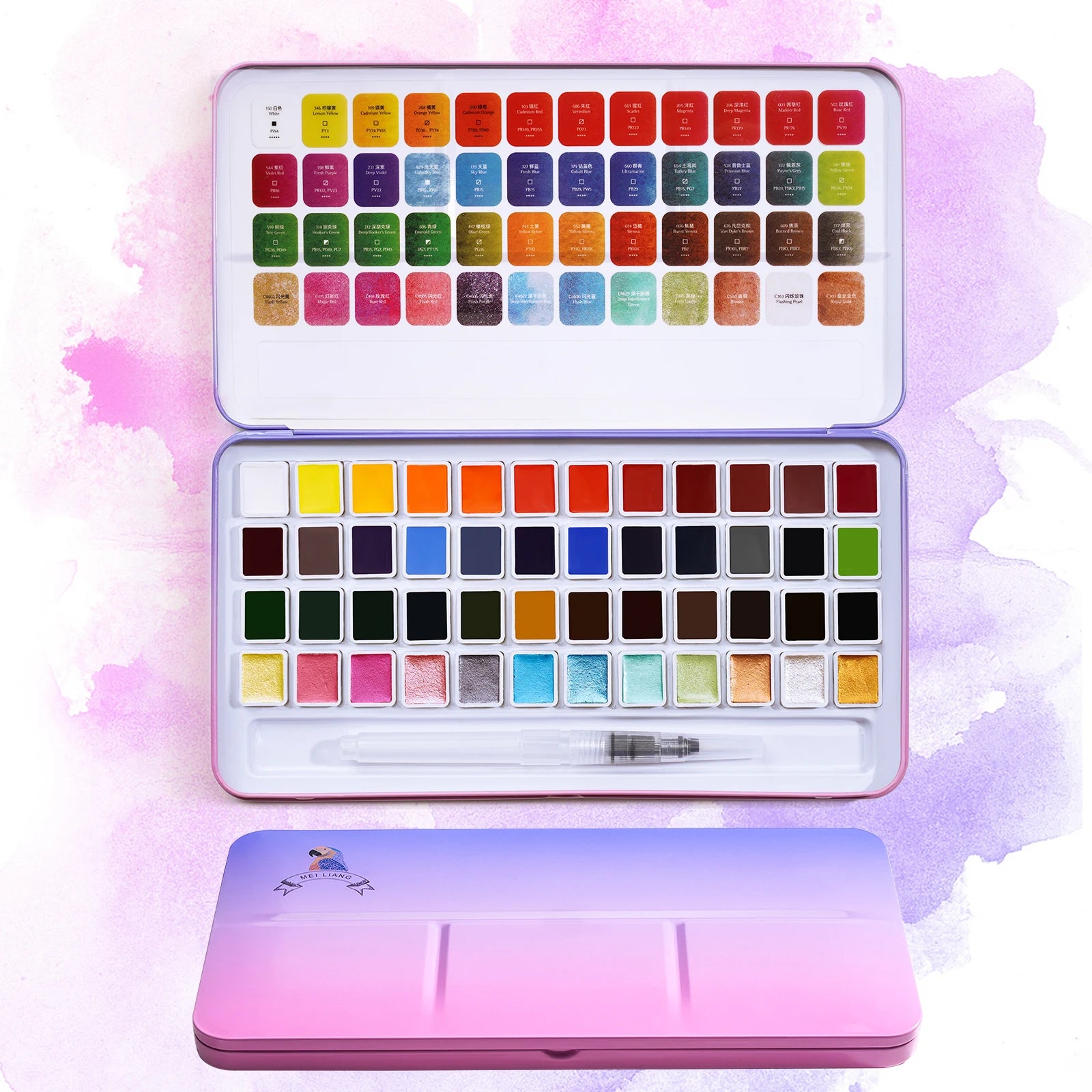 MeiLiang Watercolor Paint Set, 36/48 Vivid Colors in Pocket Box with Metal Ring and Brush, Perfect for Students, Beginners - Sun Studio