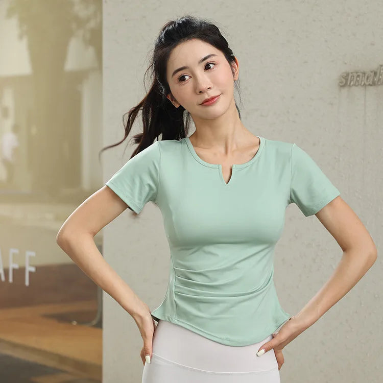 Fitness Yoga Tshirt Women's Short Sleeve Gym T-Shirt Quick Dry Running Training Breathable Slimming Moisture Wicking Sports Tops - Sun Studio
