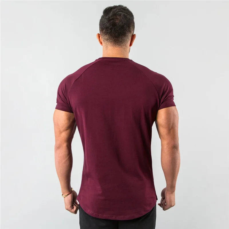 Gym T-shirt Men Short sleeve Cotton T-shirt Casual blank Slim t shirt Male Fitness Bodybuilding Workout Tee Tops Summer clothing - Sun Studio