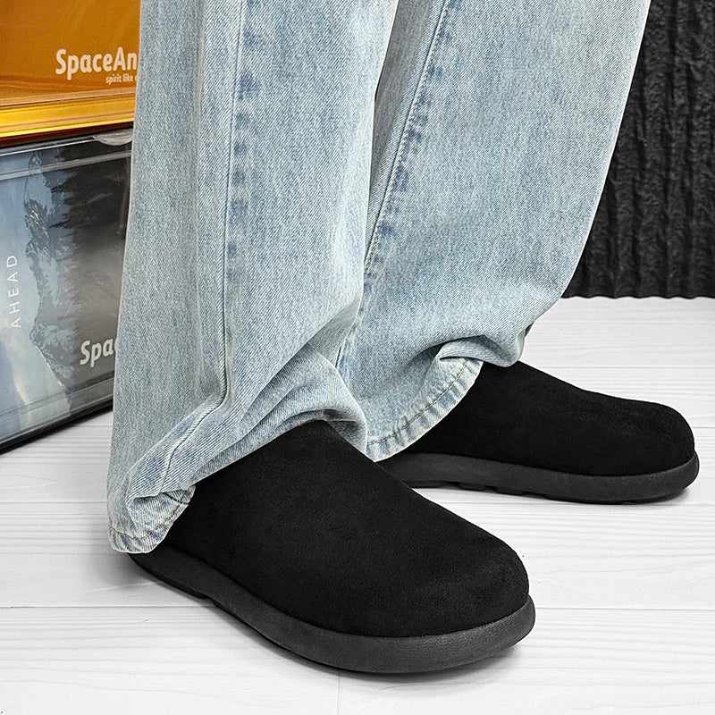 Winter New Arrival Men's Plush Lined Warm Cotton Slippers, Non-Slip Indoor Outdoor Cozy Fleece Shoes for Men - Sun Studio