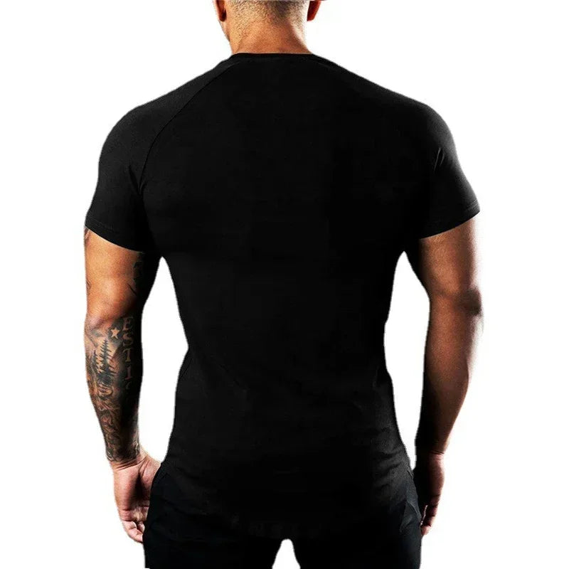 Gym Bodybuilding Muscle Sport Jogging Shirts Summer Cotton Breathable Short Sleeve Clothing Mens Casual Fitness Workout T-shirts - Sun Studio