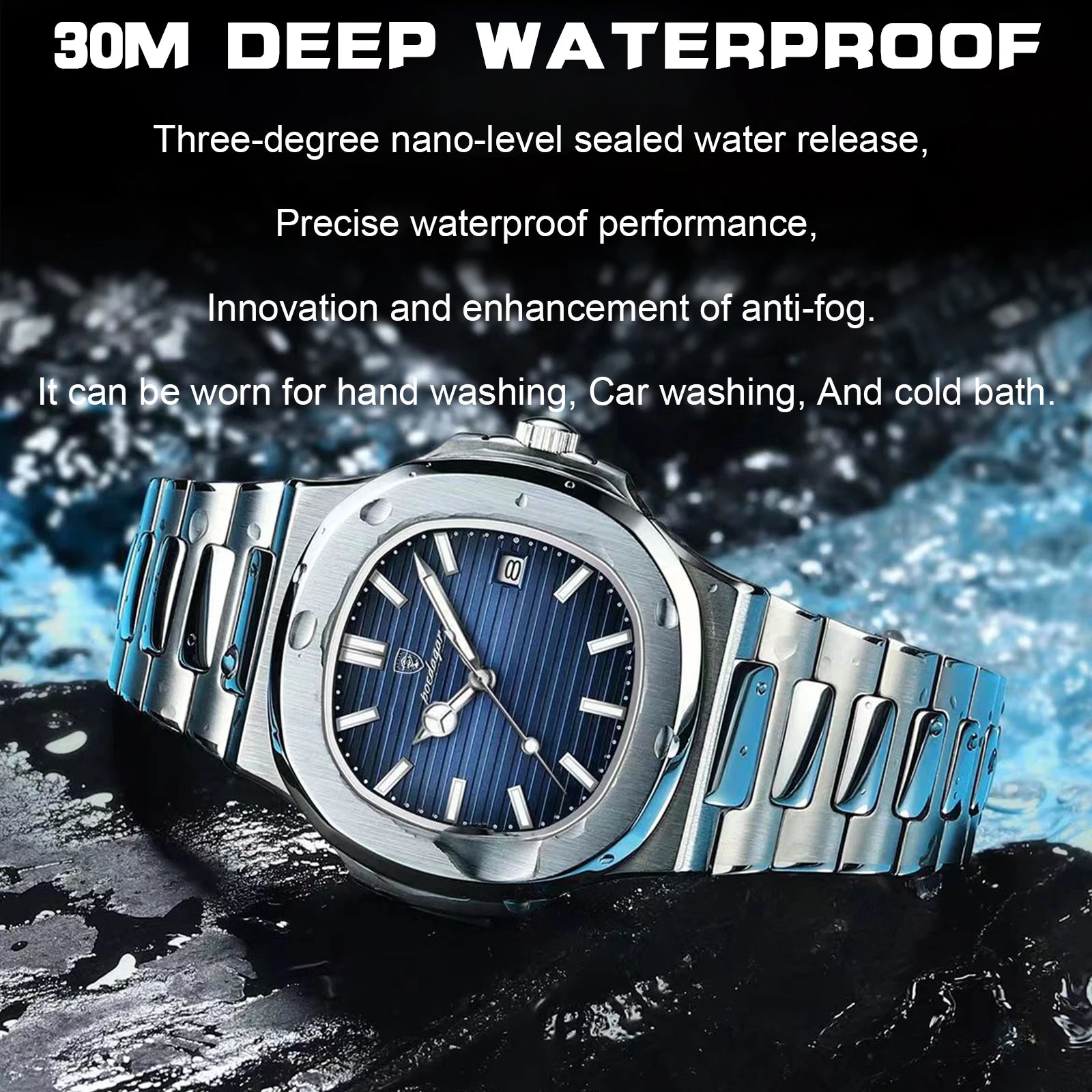 POEDAGAR Square Luxury Men Wristwatch Waterproof Luminous Date Stainless Steel Male Clock Business Sports Quartz Watches For Men - Sun Studio