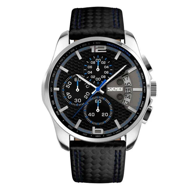Skmei Top Brand Luxury Leather Strap 5Bar Waterproof Quartz Wristwatches Relogio Masculino Fashion Sport Mens Watches 9106 - Sun Studio