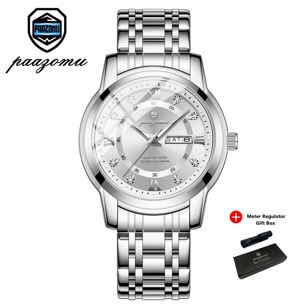 PAAZOMU Classic Casual Quartz Watch Men Women Waterproof Luminous Dial Business Dress Wristwatch Comfortable Watches Male+Box