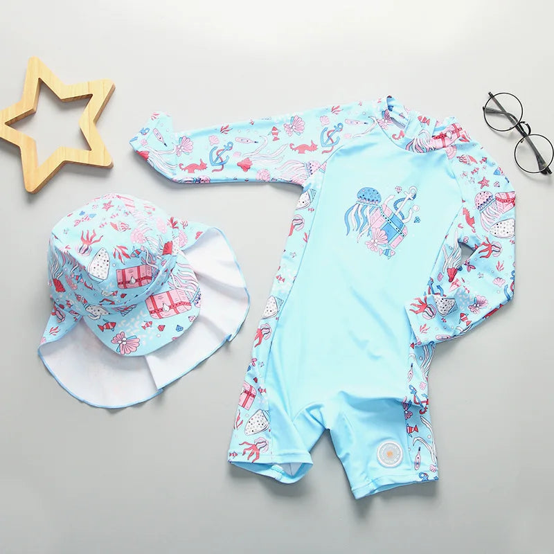 UPF50 Girls Swimwear Long Sleeves Floral Baby Swimsuit UV Protection Children's Swimming Suit Beach Summer Toddler Bathing Suit - Sun Studio