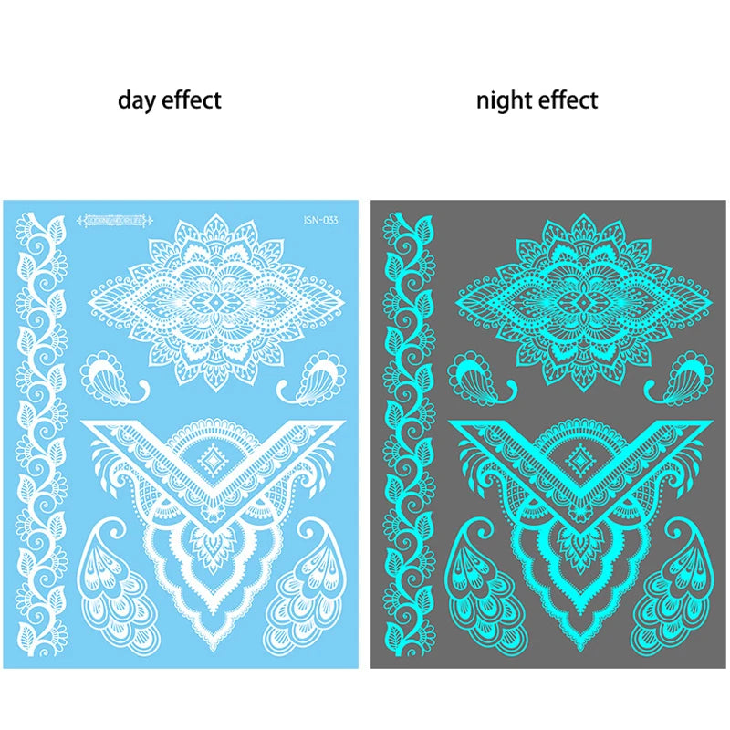 Blue Luminous-Love Heart Leg Tattoo Sticker, Celestial Star Neck Flase Tattoo, Winter Snowflake Polar Star Butterfly Bow Flower - Sun Studio