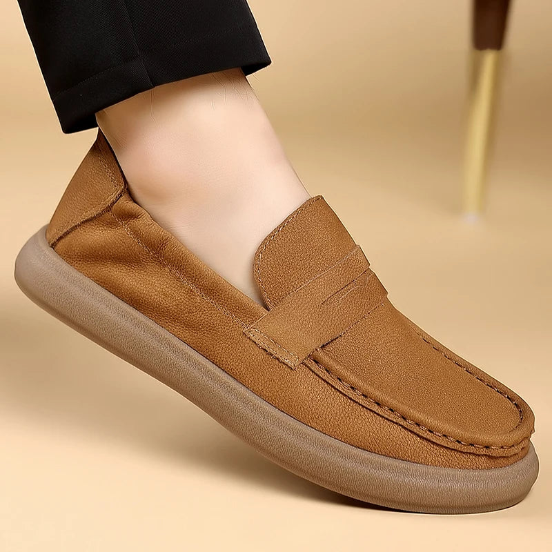 Fashion Genuine Leather Mens Shoes Business Casual Luxury Brand Soft Comfort Loafers Shoes High Quality Slip on Male Boat Shoes - Sun Studio