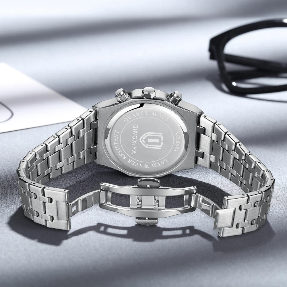 QINGXIYA Luxury Chronograph Quartz Watch Men Sport Military Watch For Men Waterproof Luminous Date Stainless Steel Men's Watches - Sun Studio
