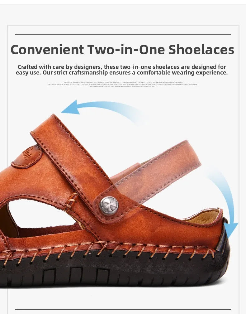 Large Size Men's Sandals Casual Leather Beach Shoes Breathable Slip-On Durable Stitched Construction Comfortable Walking Sandals - Sun Studio