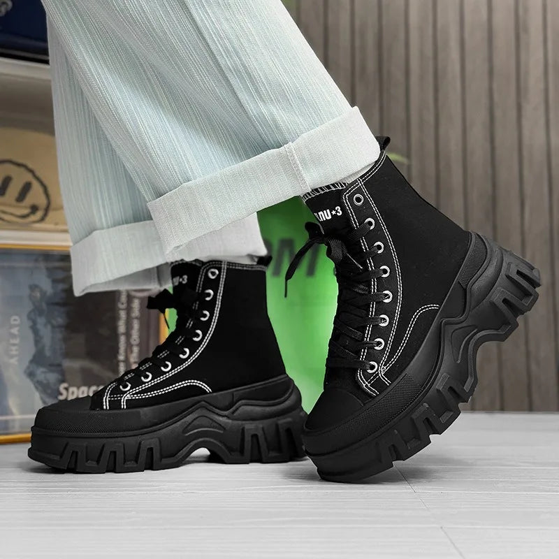 Classics Men's Shoes 2025 Fashion High Top Canvas Sneakers Platform Casual Shoes Man Lace-up Flats Men Non-slip Vulcanize Shoes - Sun Studio