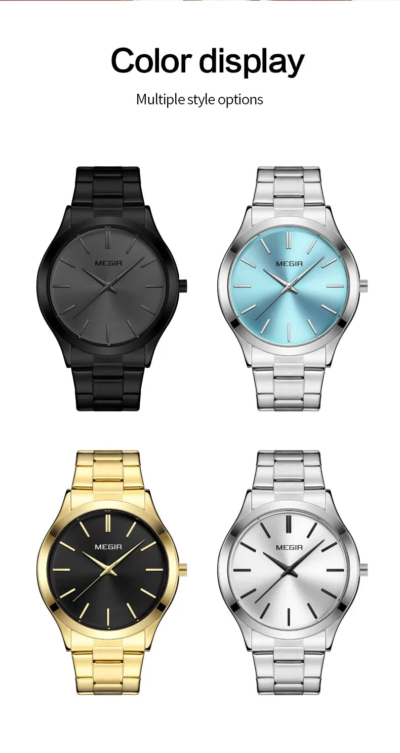 MEGIR Business Luxury Men's Watches Stainless Steel Luminous Waterproof Man Wristwatch Fashion Casual Men Quartz Watch Reloj - Sun Studio