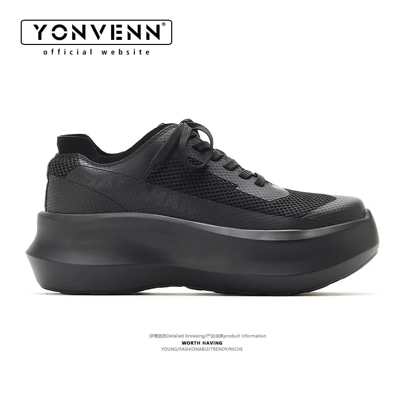 Summer New Mesh Shoes Men's Height 7CM Casual Breathable Dad Shoes Sponge Cake Shoes Thick Bottom Trendy Sports Shoes - Sun Studio