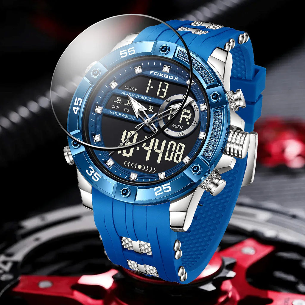 FOXBOX LED Dual Display Quartz Watch Soft Silicone Waterproof Luminous Digital Date Mens Watches Fashion Chronograph Man Watch - Sun Studio