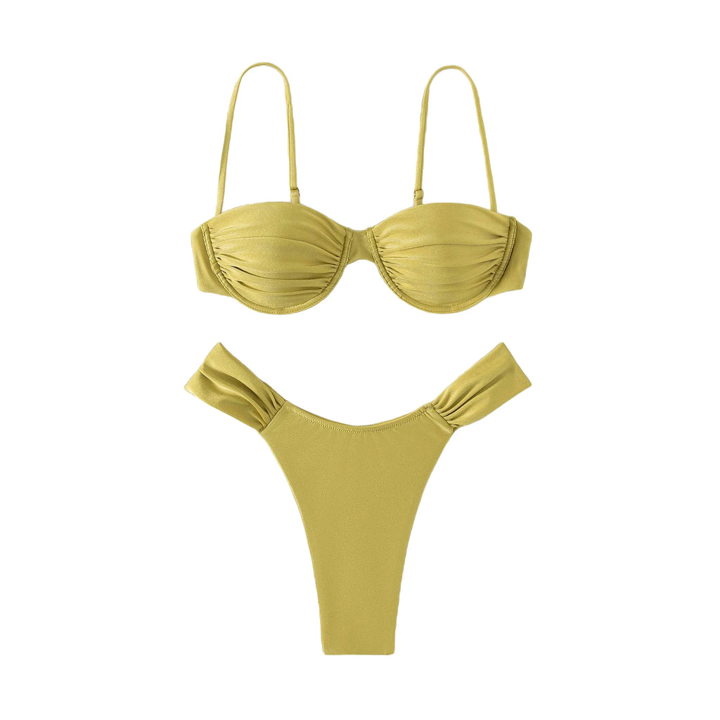 New Hot Sale Sexy Women Push-up Padded Bra Bikini Set Pleated Swimsuit Swimwear Swimming Beach Bathing Costume Bikini Set