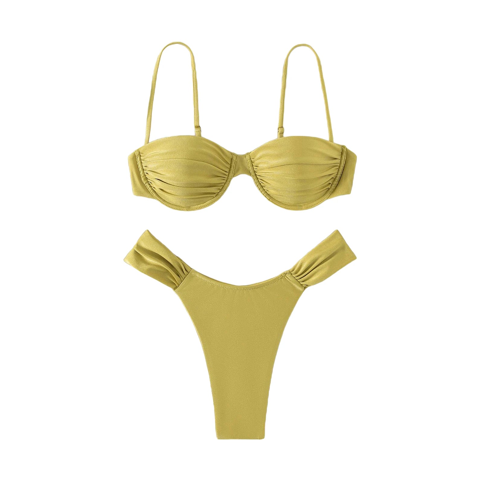 New Hot Sale Sexy Women Push-up Padded Bra Bikini Set Pleated Swimsuit Swimwear Swimming Beach Bathing Costume Bikini Set