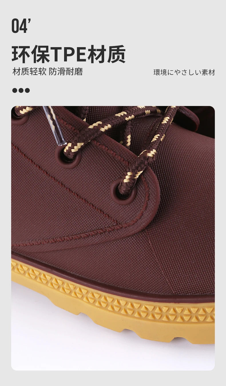 Winter Warm Rain Boots Men Fashion Lace-Up Motorcycle Outdoors Rain Boots Camping Fishing Shorts Shoes Waterproof Rain Women - Sun Studio