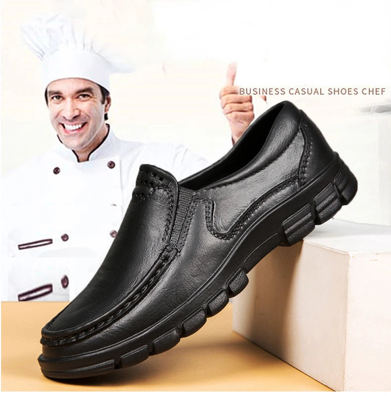 Fashion Leather Men's Casual Shoes Non-slip EVA Chef shoes Men Waterproof Loafers Comfort Soft soled Men Driving shoes Plus Size - Sun Studio