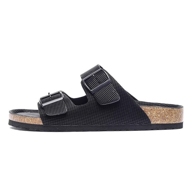 Summer Men Cork Slippers Slides Clogs Casual Slip On Sandals Double Buckle Women Microfiber Leather Unisex Big Size 47 48 49 - Sun Studio