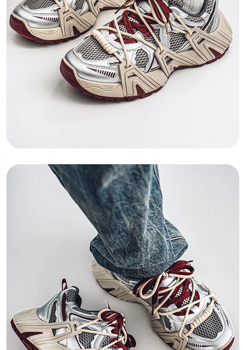 Men's Lace Up Street Sneakers Niche Thick Splicing Mixed Color Sports Shoes Arrival Vulcanization Shoes Punk Breathable Women - Sun Studio