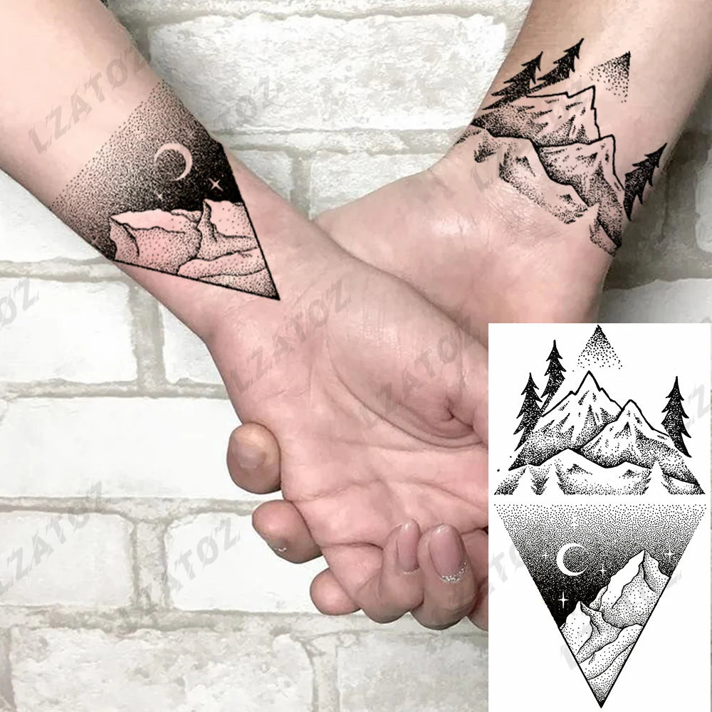 Unique Triangle Ocean Wave Temporary Tattoos For Men Women Realistic Tiger Lion Fake Tattoo Stickers Saying Transfer Art Tatoos - Sun Studio