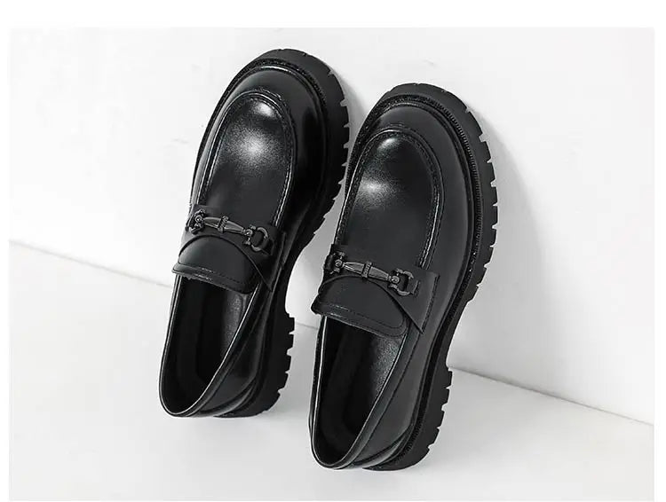 STRONGSHEN Men Leather Shoes Thick-soled British Style Formal Business Shoes Fashion Luxury Slip-On Round Toe Office Casual Shoe - Sun Studio
