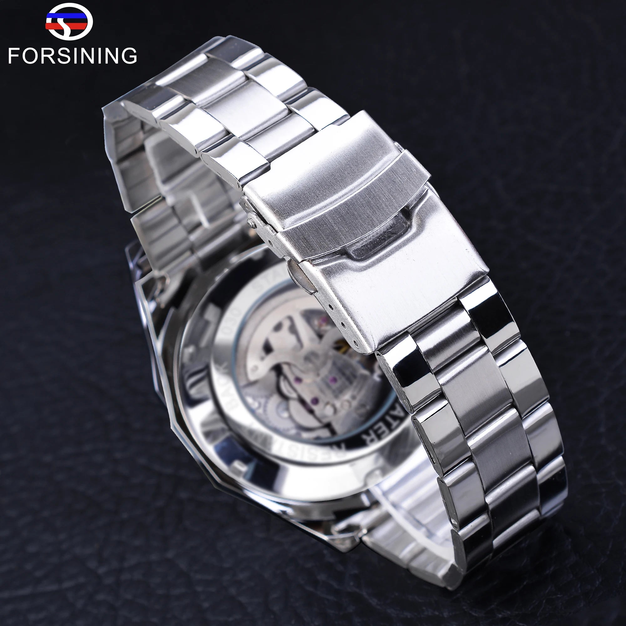 Forsining 2021 Stainless Steel Waterproof Mens Skeleton Watches Top Brand Luxury Transparent Mechanical Sport Male Wrist Watches - Sun Studio