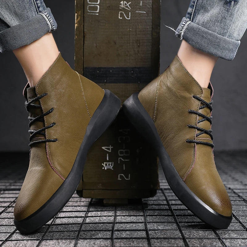 100% cowhide New large-sized men's boots Fashionable casual thick-soled breathable men's shoes Outdoor sports Chelsea boots - Sun Studio