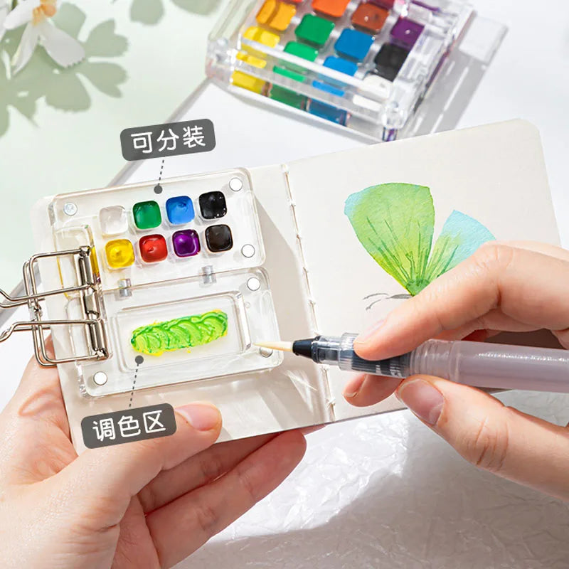 Transparent Watercolor Palette Ins Style Travel Portable Mini Watercolor Acrylic Paint Box Square Tray Box Art Painting Supplie - Sun Studio