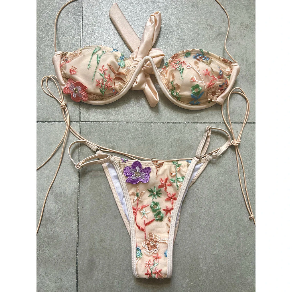 Push Up Bikini Sexy Women Swimsuit Female Swimwear 2024 Micro Bikini Set Swimming Suit Floral Thong Beachwear Brazilian Biquini - Sun Studio