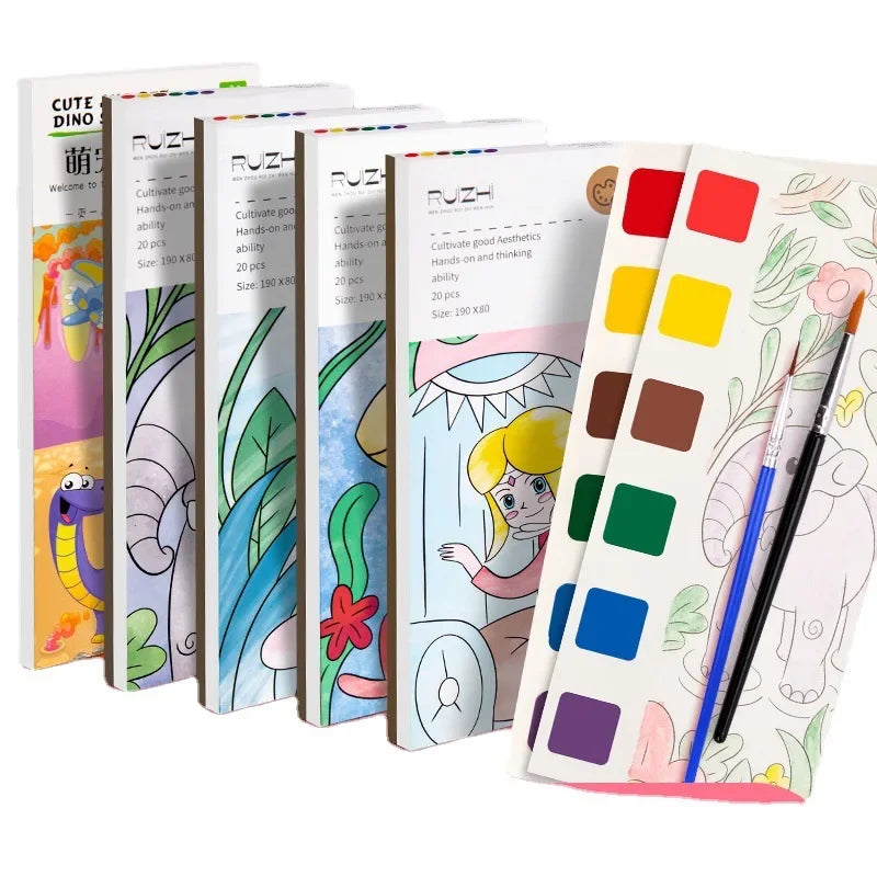 1PC Children's Watercolor Coloring Book Kids Adult Watercolour Coloring Paper With Water Paint Pens Girls Student Birthday Gift - Sun Studio