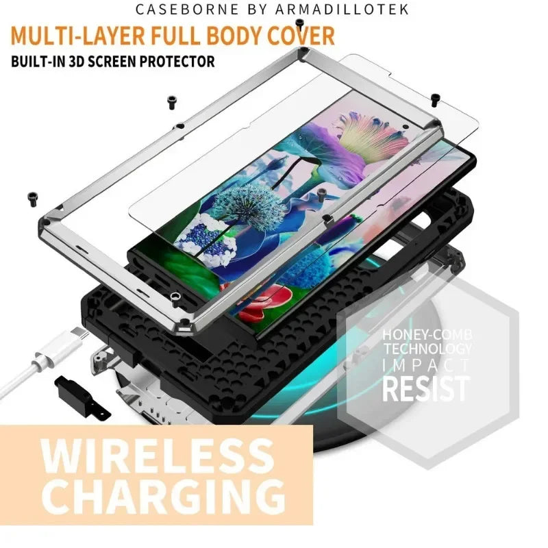 For Samsung S24 Ultra S25 Edge S23 S22 Plus Rugged Armor Aluminum Metal Phone Case Shockproof Cover Screw Bumper Screen Protect - Sun Studio