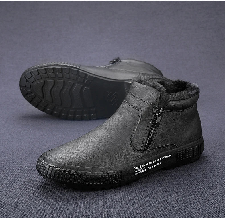 Man Winter Warm Leather Boots Warm Plush Inside High Tops Casual Shoes Slip on Keep Warm Thick Fur Men's Platform Ankle Boots - Sun Studio