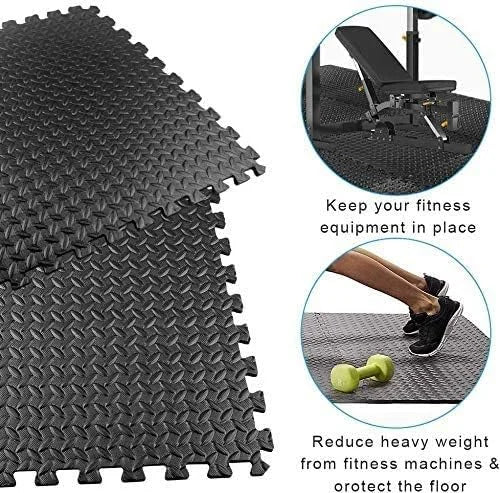 Foam Gym Mat 12 Pieces - Interlocking Puzzle Mat for Home Gym Heavy Duty Gym Floor Mat, Black - Sun Studio
