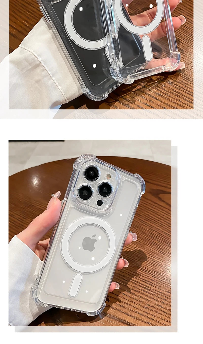 Luxury Wireless Charge For Magsafe Shockproof Phone Case For iPhone 13 14 15 12 Pro Max Plus Transparent Magnetic Bumper Cover - Sun Studio
