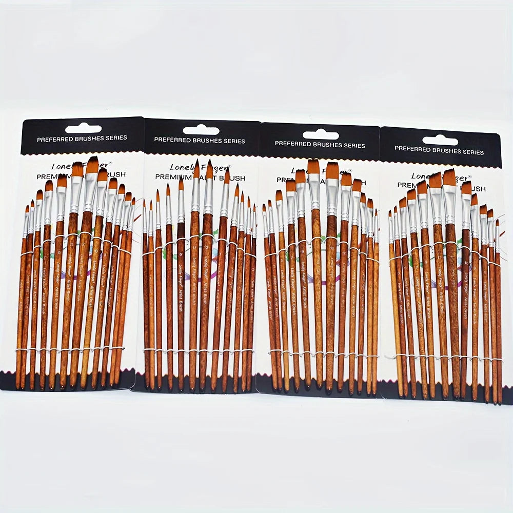 12/48pcs Professional Artist Paint Brush Set Include Round Filbert Flat Angle Fine Detail Brushes Premium Nylon Brush for Paint - Sun Studio
