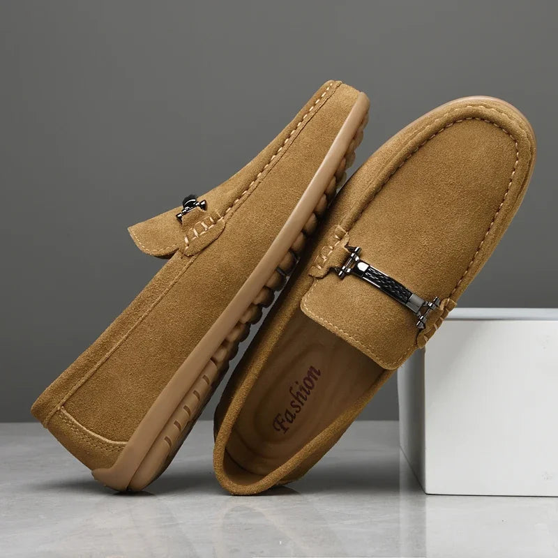 Fashion Brand Men's Spring Suede Casual Leather Shoes Bean Shoes New Outdoor Men's Comfortable Soft Soled Non Slip Driving Shoes - Sun Studio