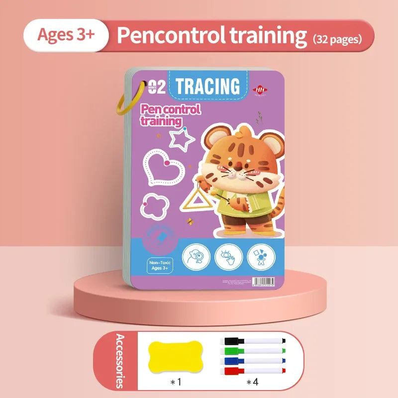 Reusable Pen Control Training Book for Children Magical Tracing Workbook Montessori Educational Calligraphy Practice Copybook - Sun Studio