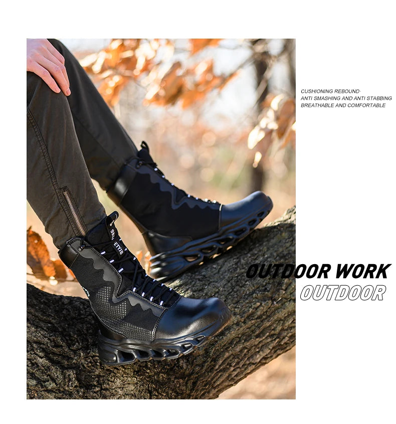 New Fashion 2024 Men Boots Safety Shoes Security Steel Toe Cap Military Boots Working Steel Toe Anti-Smashing Men's Work Boots - Sun Studio