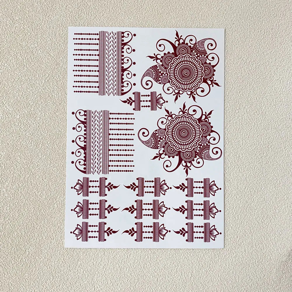 Waterproof Flower Hand Tattoo for Women Maroon Henna Tattoo Stickers for Hand Fingers Body Art Disposable Fake Tattoo Festival - Sun Studio