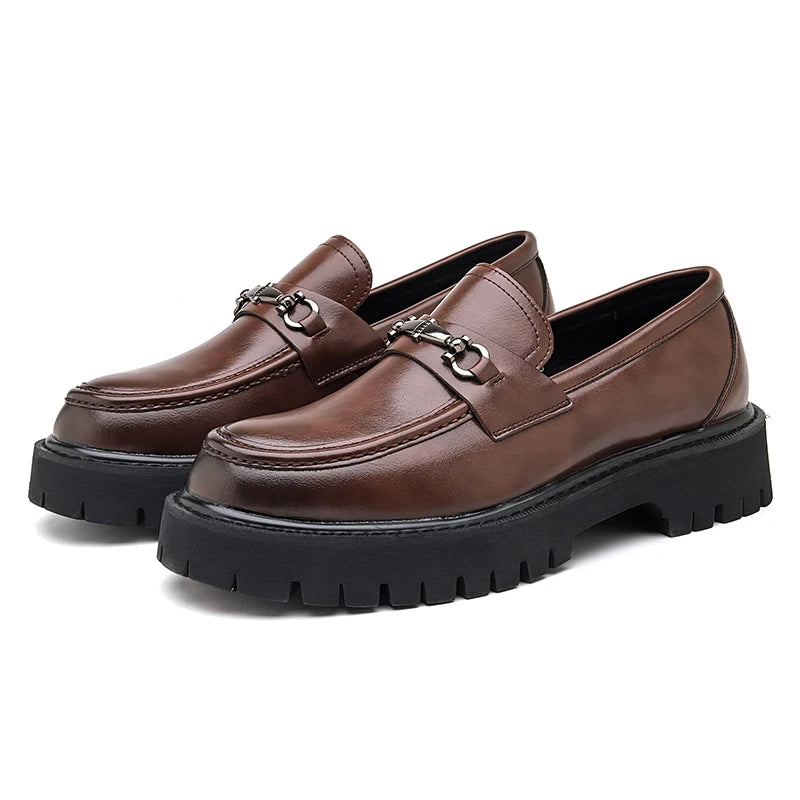 STRONGSHEN Men Leather Shoes Thick-soled British Style Formal Business Shoes Fashion Luxury Slip-On Round Toe Office Casual Shoe - Sun Studio