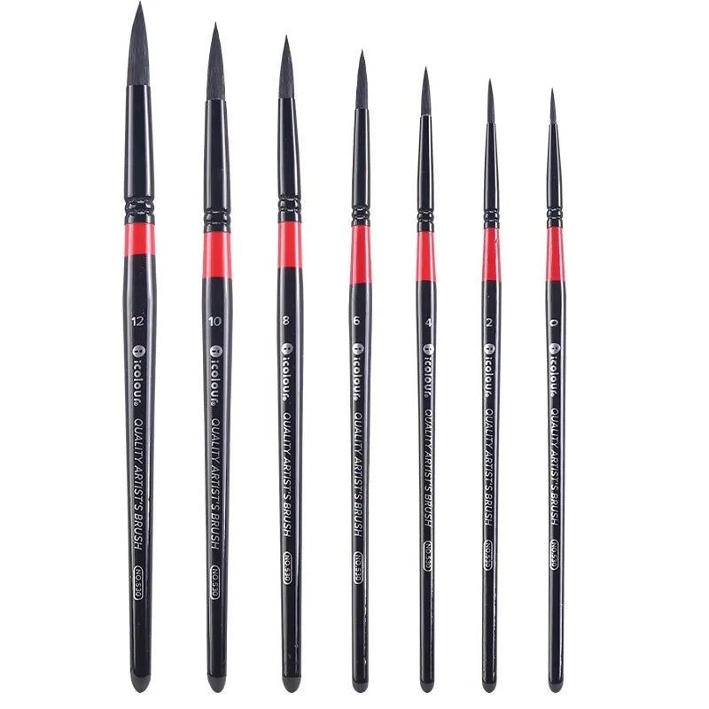 IColour Professional Squirrel Hair Painting Brush Set Black Handle Round Brush Watercolor Acrylic Gouache Oil Painting Brushes - Sun Studio