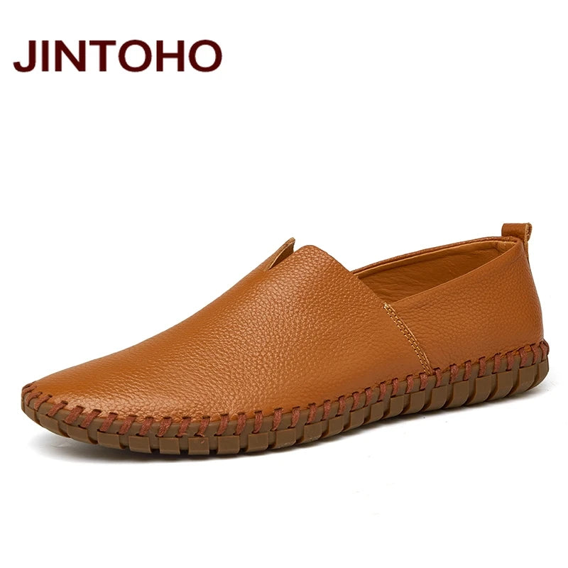 JINTOHO Big Size Men Genuine Leather Shoes Slip On Black Shoes Real Leather Loafers Mens Moccasins Shoes Italian Designer Shoes