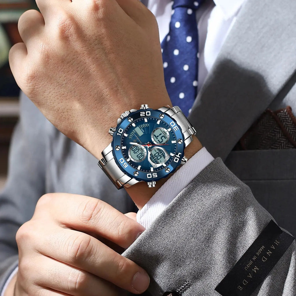POEDAGAR Military Men's Quartz Wristwatch LED Alarm Dual Display Men Watch Electronic Waterproof Outdoor Sports Watches for Men - Sun Studio