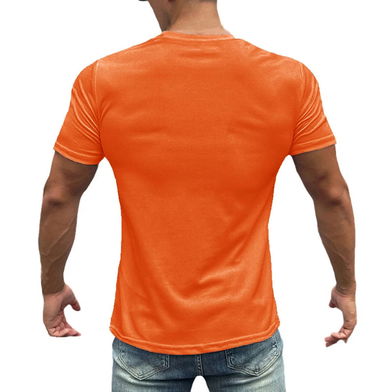 Gym Fitness Muscle Short Sleeve O-Neck Clothing Summer Mesh Breathable Quick Dry Cool T-shirt Mens Bodybuilding Running Shirts - Sun Studio
